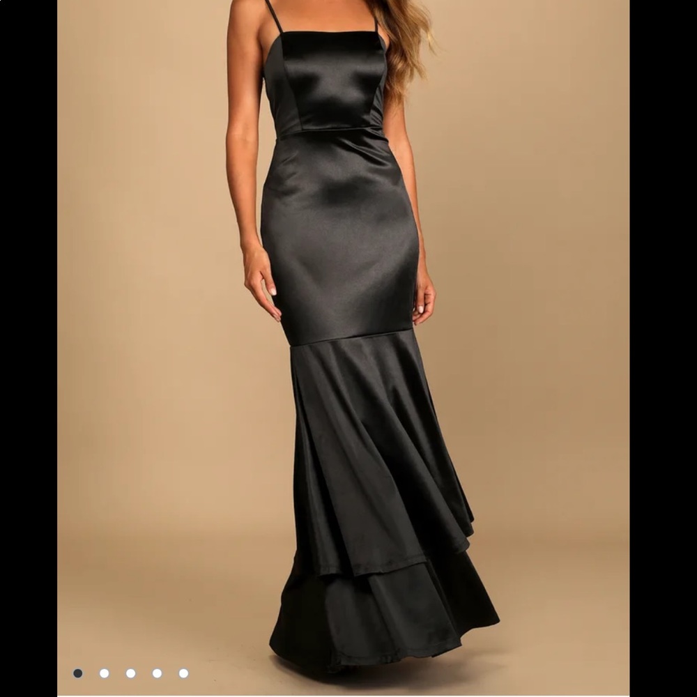 Black tiered satin maxi dress